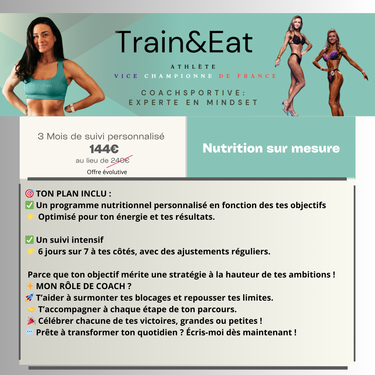 🔹 Offre 5 – Nutrition sur mesure (3 mois – Pack Découverte)